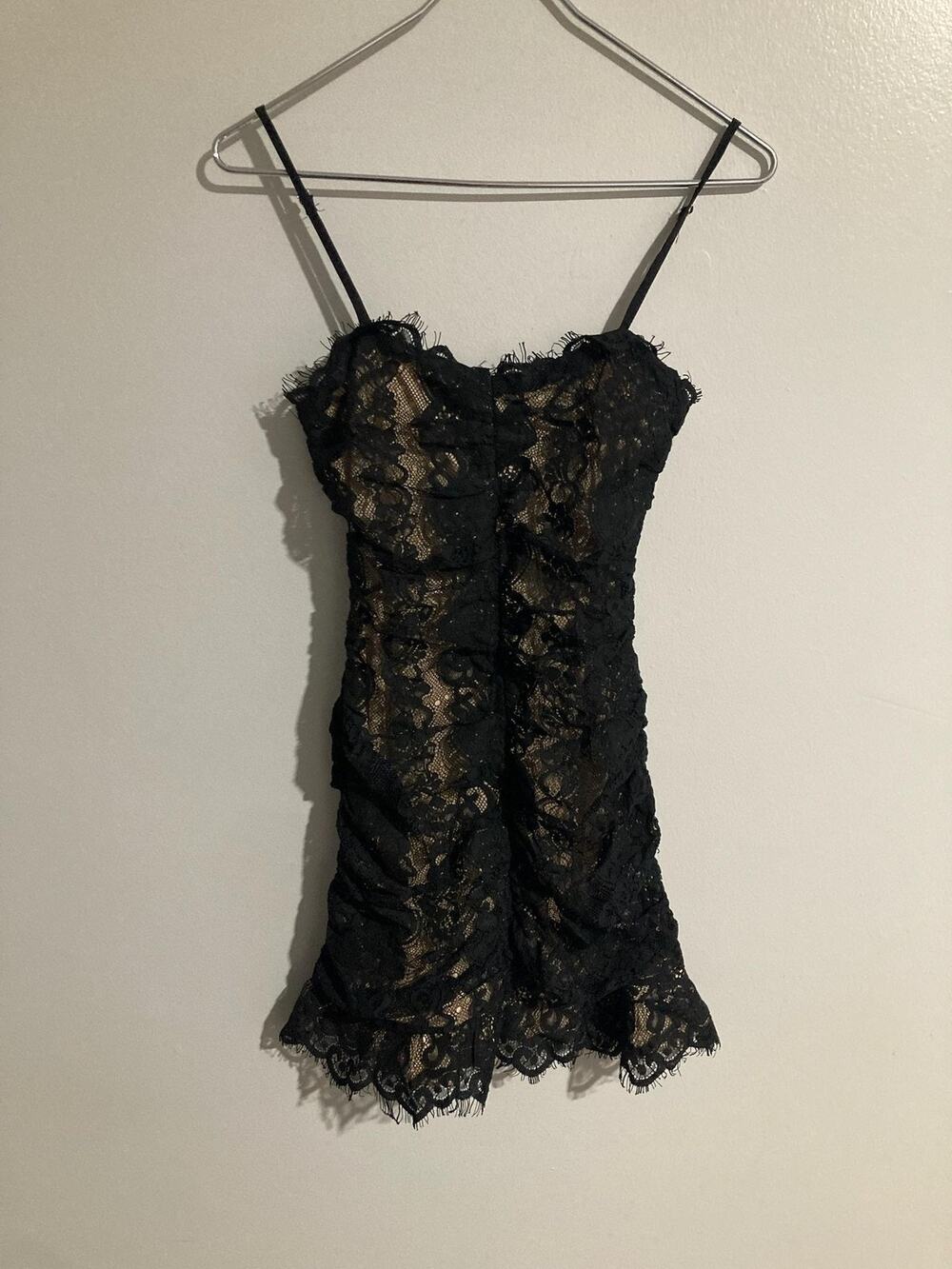 STORIA Dress Womens S Black Lace Sweetheart Ruched Slip Bodycon Party Cocktail
